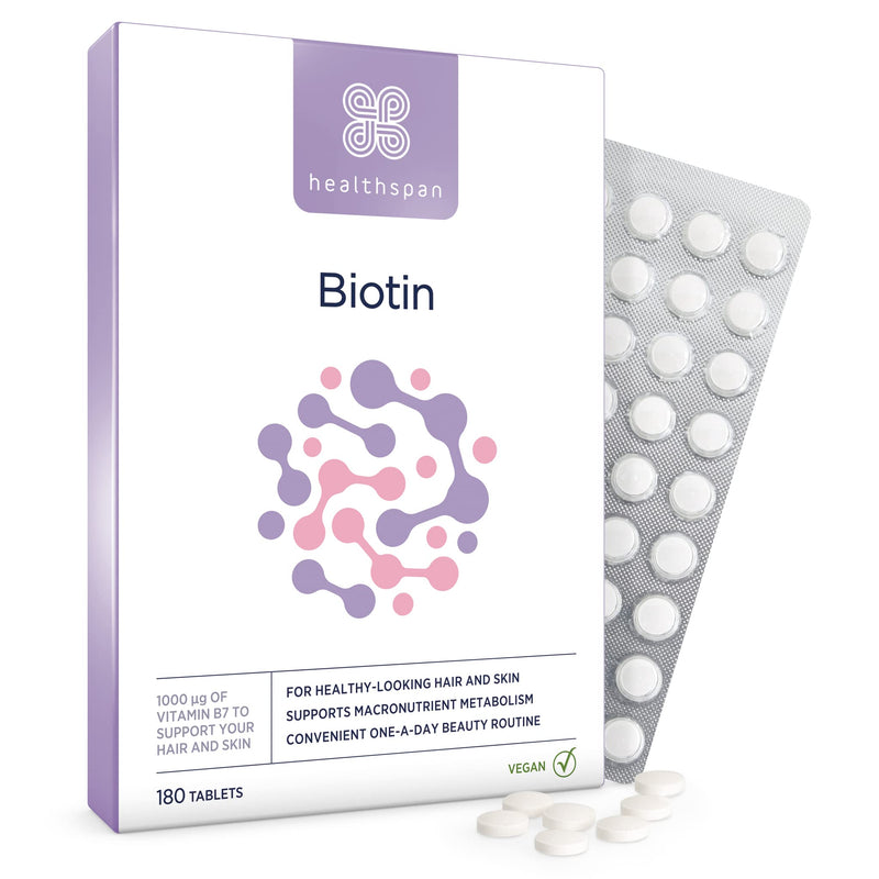 Healthspan Biotin 1,000?g (6 Months Supply) | Vitamin B for Healthy Hair & Skin | Supports Macronutrient Metabolism | One-a-Day Tablets | Vegan - BeesActive Australia
