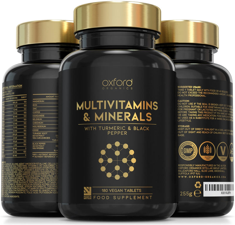 A-Z Multivitamins and Minerals boosted with Turmeric - 180 Vegan Multivitamin Tablets for Women & Men - One a day - 27 Key Nutrients - 100% NRV Multivitamin with Iron, Zinc, Vitamins B, C, D - UK Made - BeesActive Australia