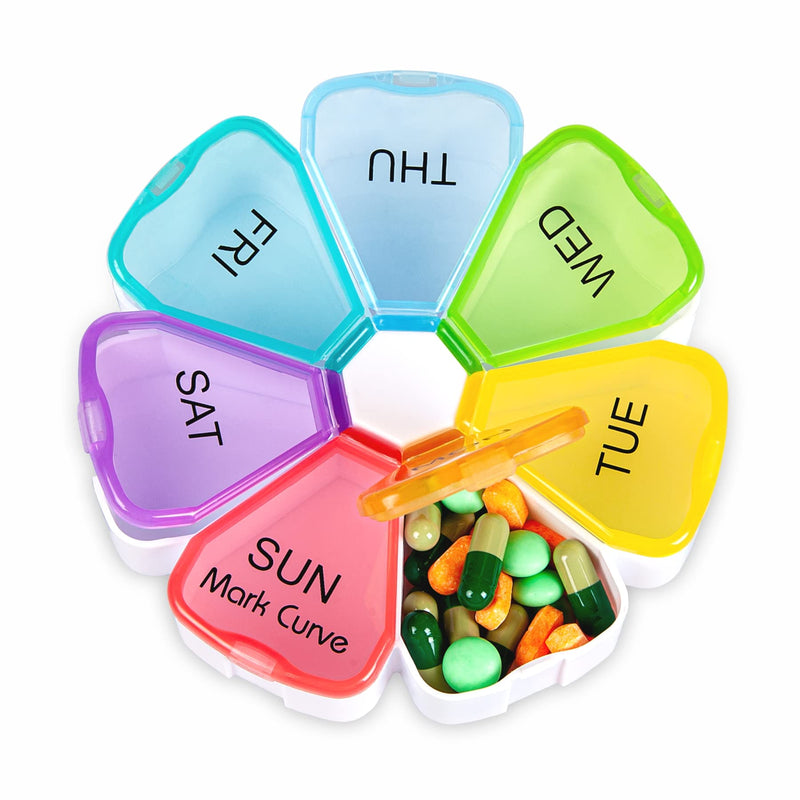 Portable Weekly Pill Box Organiser | Easy to Open 7 Day Premium Quality Tablet Box | Travel Pill Case with Snap Shut Lids Design |Tablet Organiser for Vitamins, Supplements & Medicine Flower-rainbow-white - BeesActive Australia