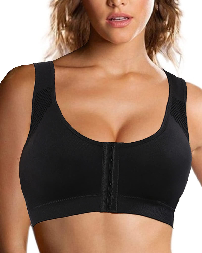 Jengo Post Surgery Bra for Women Surgical Bras Front Closure Sports Bras Breast Augmentation Mastectomy Bra Post Op Bra S Black - BeesActive Australia
