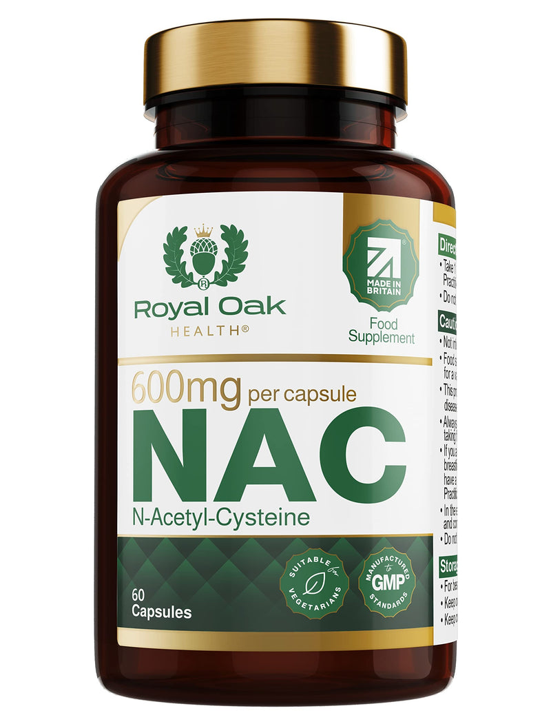 NAC Supplement - nac n-Acetyl-cysteine 600mg with l cysteine - High Bioavailability N Acetyl Cysteine 600mg Made in The UK by Royal Oak Health - 60 Capsules - BeesActive Australia