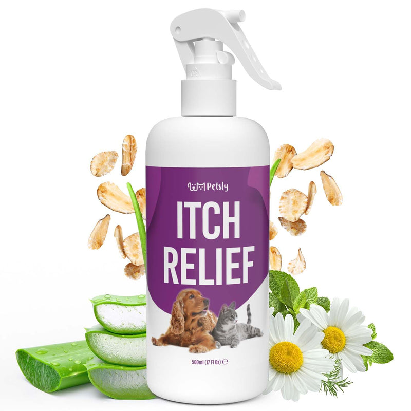 Petsly Medicated Itch Relief Spray for Dogs & Cats with Aloe Vera – 500ml – Antibacterial, Antifungal & Fast-Absorbing, Trusted No-Sting Formula for Skin, Paws & Ears – PETA Approved – Made in Germany