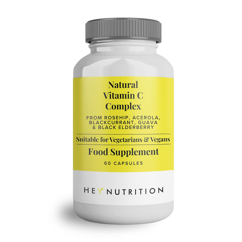 Hey Nutrition Natural Vitamin C 250mg Complex from Rosehip, Acerola, Blackcurrant, Guava, and Elderberry - Immune Function, Stress, Metabolic Health, & Fatigue - Non-GMO, 60 Vegan Capsules - BeesActive Australia