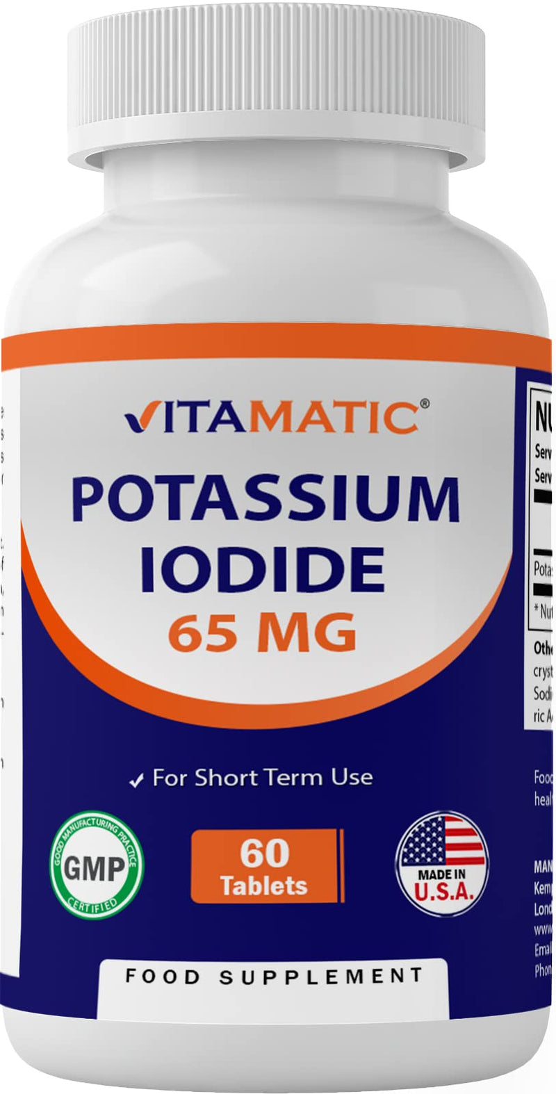 Vitamatic Potassium Iodide 65 mg per Serving - 60 Tablets - Thyroid Support - KI Pills (60 Count (Pack of 1)) 60 Count (Pack of 1) - BeesActive Australia