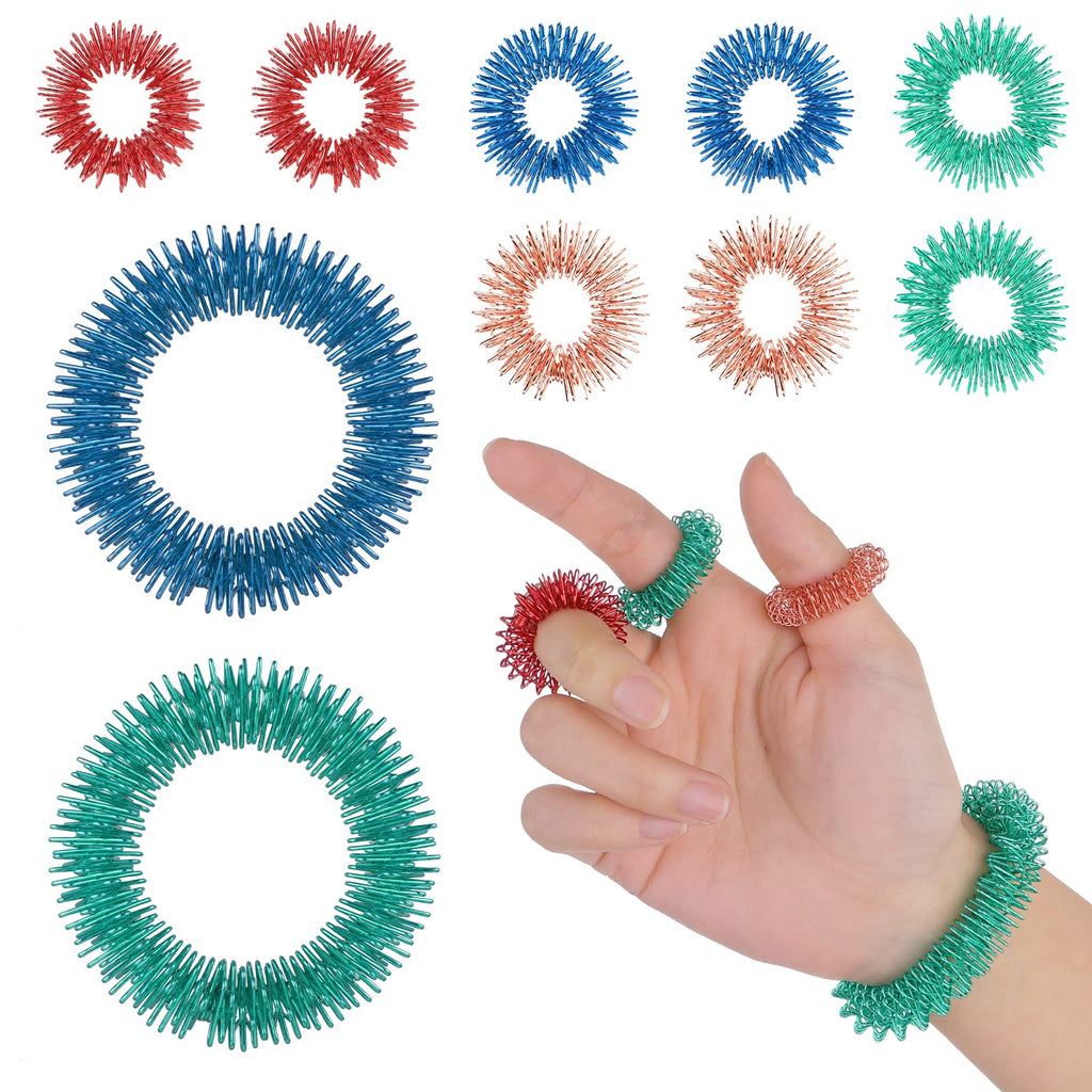 ASTER 10 Pieces Acupressure Rings Spiky Sensory Finger Rings Set, 8pcs Spikey Sensory Finger Rings 2pcs Wrist Massage Bracelets，Massage Rings for Promoting Blood Circulation, Stress Relief Mixing Colors - BeesActive Australia