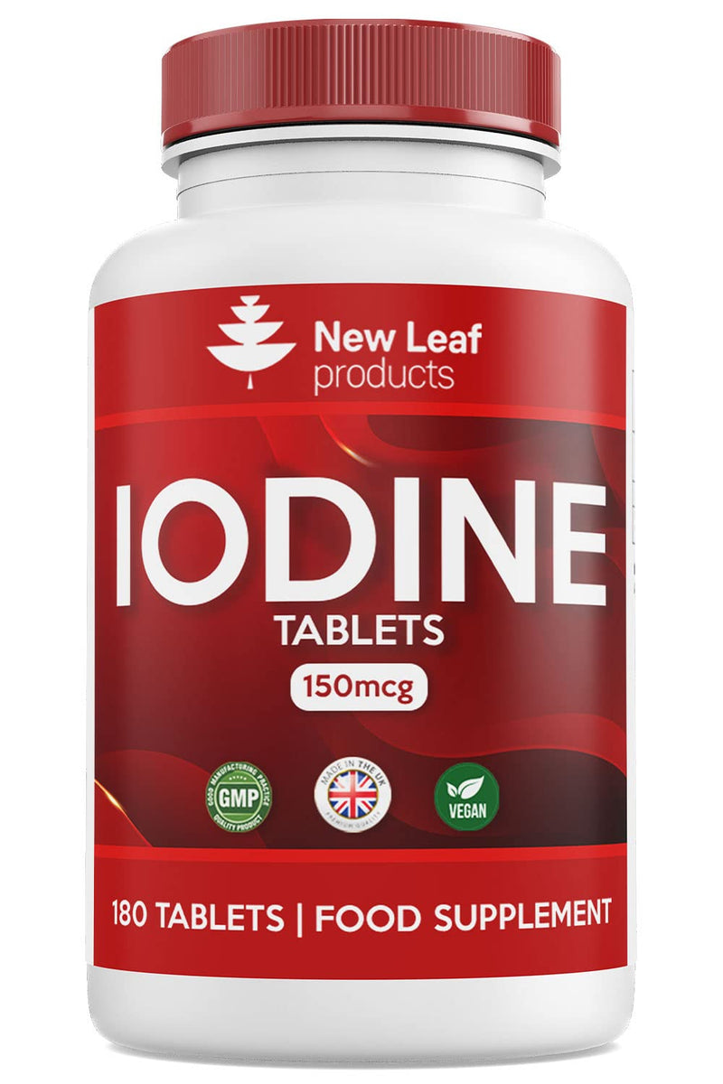 Iodine Tablets 150mcg 180 Vegan High Strength Tablets Iodine Supplements, Natural Source of Iodine from Potassium Iodide, 6 Month Supply, GMO Free, Made in UK by New Leaf 180 Count (Pack of 1) - BeesActive Australia