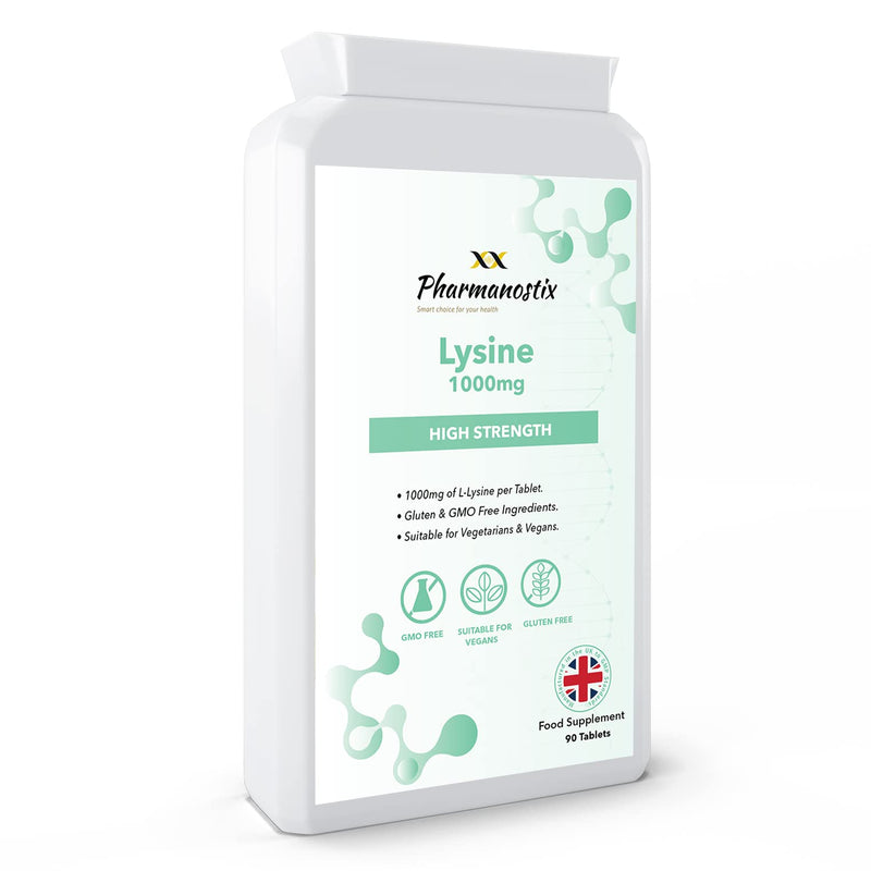L-Lysine Tablets 1000mg 90 Tablets - High Strength Essential Amino Acid, Vegan, Non-GMO, Gluten Free Supplement, 3 Months Supply, UK Manufactured to GMP Standards by Pharmanostix - BeesActive Australia