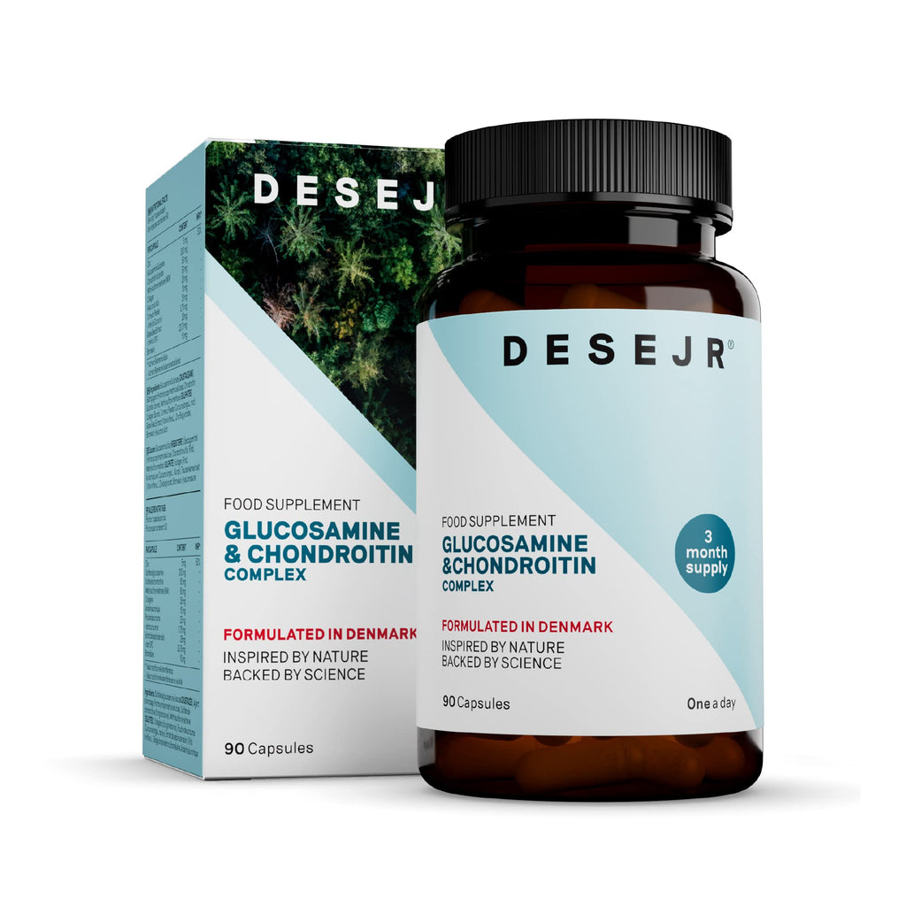 DESEJR Glucosamine & Chondroitin Complex 90 Capsules (3 Months) - 200 mg Glucosamine Sulphate, 50 mg Chondoitin Sulphate - with Tumeric and Collagen - Lab Tested, GMO-free, Made in Germany - One a Day - BeesActive Australia