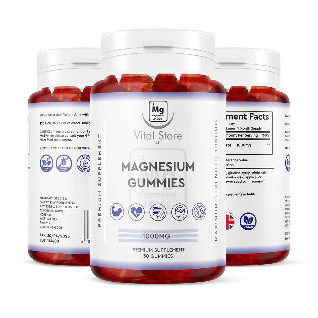 Magnesium Gummies 1000MG - Vegan 1 Month Supply - Berry Flavour - High Strength Magnesium Gummies - Magnesium Supplements, 30 Count (Pack of 1) - BeesActive Australia