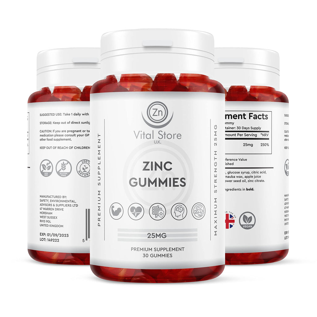 Zinc Gummies 25mg - Vegan Zinc Supplement - One Month Supply - Berry Flavour - Zinc 25mg High Strength Zinc Supplement, 30 Count (Pack of 1) - BeesActive Australia