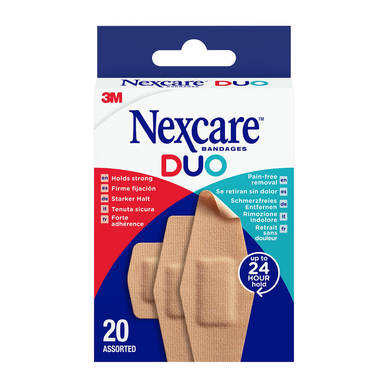 Nexcare DUO Plasters, Assorted Sizes, 20 Plasters per Pack, Holds Strong for up to 24 Hours, Pain-free Removal, Water Resistant Plasters for Wounds and Minor Scratches, Plasters for First Aid Kits Single - BeesActive Australia