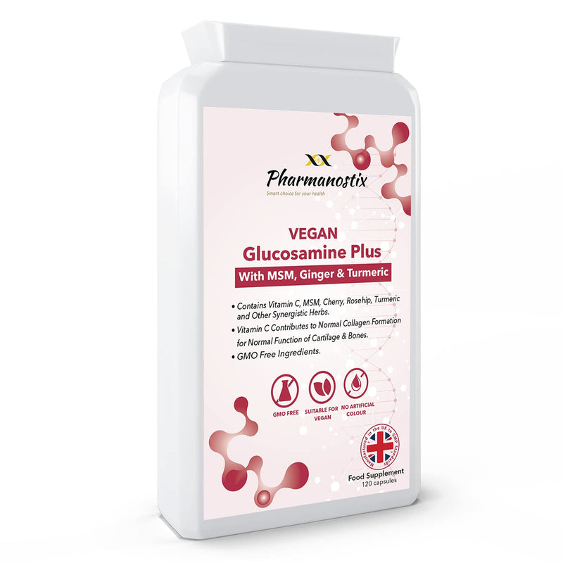 Vegan Glucosamine Plus 120 Capsules - with MSM, Sour Cherry, Rosehip, Ginseng, Seaweed, Vitamin C & Ginger - Plant Based Glucosamine Supplement - Combination Supplements for Joints UK Manufactured - BeesActive Australia