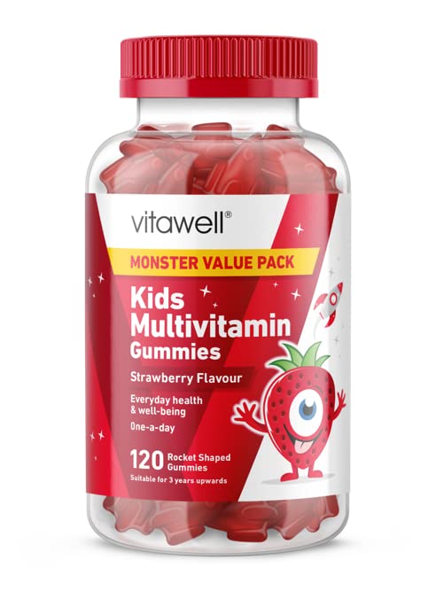 Vitawell Kids Multivitamin Gummies | 120 Strawberry Flavour Gummies | Monster Pack | 2 Months� Supply | Two a Day Chewable Kids Multivitamin | 9 Essential Children�s Vitamins | by Vitawell - BeesActive Australia