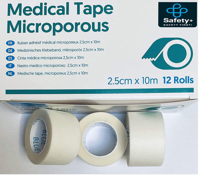 Safety+ Pack of 6-12 MICROPORE Surgical Tape First Aid Medical Tape Microporous Tape Strong, Breathable, Comfortable, Multipurpose Tape White Easy Tea (12 Rolls of 2.5cm x 10m) 12 Rolls of 2.5cm x 10m - BeesActive Australia