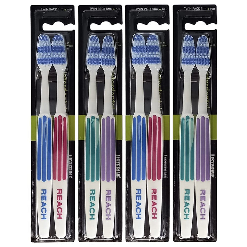 REACH Essential Care Interdental Firm Toothbrush, Duo Pack x 4, Full Head Hard Bristle Manual Toothbrushes, Variety Colors Multipack, Daily Oral Enamel Dental Care 2 Count (Pack of 4) - BeesActive Australia
