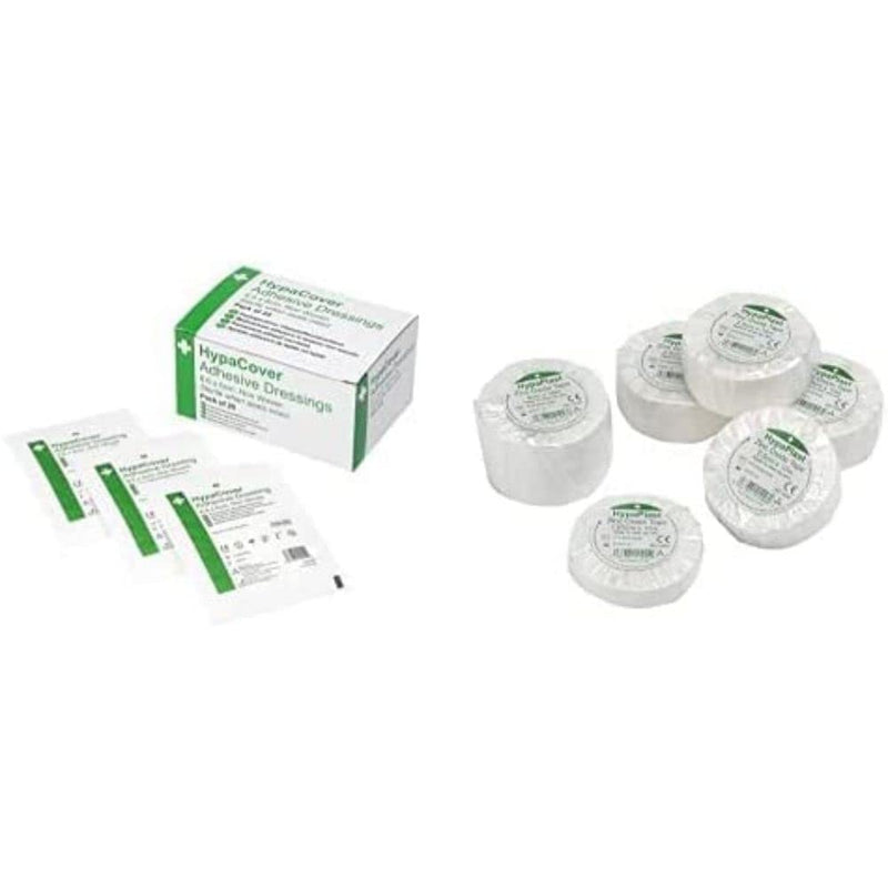 HypaCover Adhesive Dressing - Medium, 8.6x6cm (Pack of 25) and HypaPlast Zinc Oxide Tapes, Assorted, Bundle - BeesActive Australia
