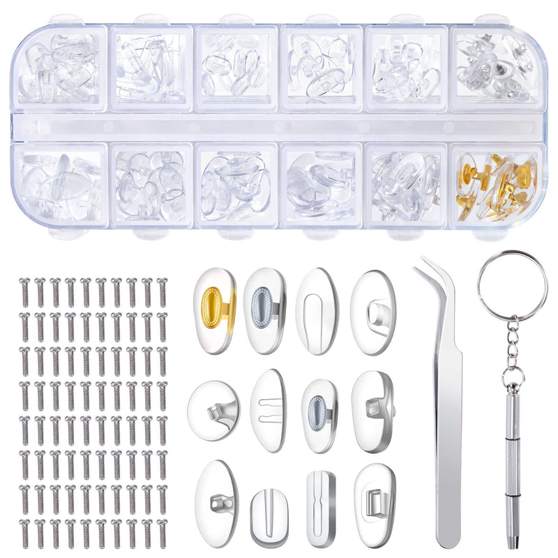 Eyeglass Nose Pads Glasses Repair Kit with 80 Screws Tweezers Small Screwdriver for Glasses 12 Styles 60 Pairs - BeesActive Australia