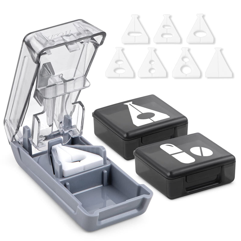 Fullicon Pill Cutter for Small Pills with V-Shape Holder, Pill Splitter with Blade for All Shapes, Tablet Cutter for Small Tablets, Pill Cutters for Tablets, Pet Pill Splitter with Two Large Boxes Grey - BeesActive Australia