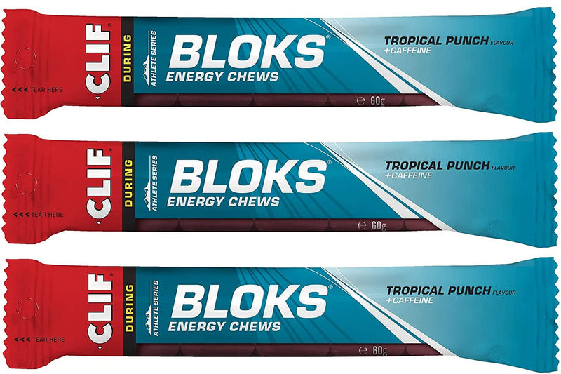 CLIF Bar Bloks Energy Chews Tropical Punch with Caffeine Sports Supplements, 60 g (Tropical - 3 Packs) - BeesActive Australia