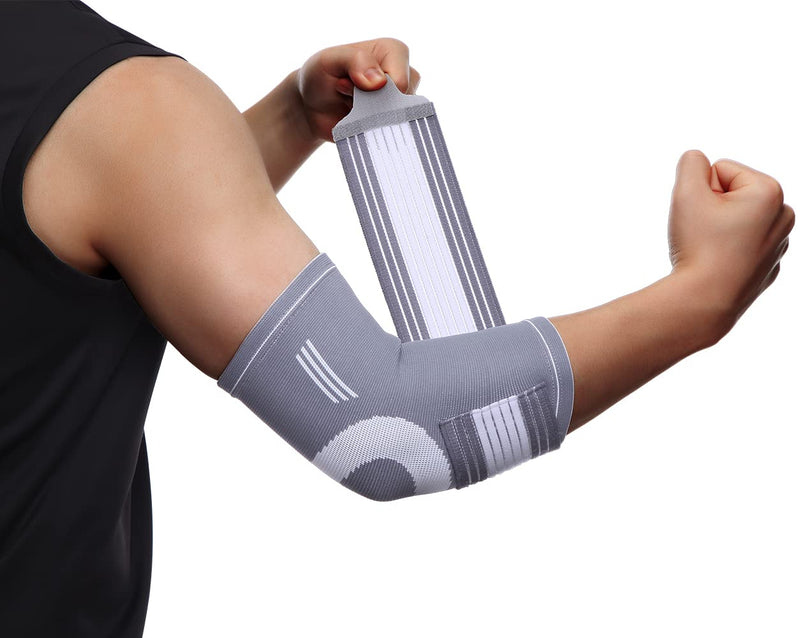 FITTOO Elbow Support Sleeve Brace with Compression Strap for Men and Women, Arm Support Sleeve for Tennis Elbow, Golfers Elbow, Weightlifting, Tendonitis, Joint Pain Relief, Sports Black DimGray (Pack of 1) M - BeesActive Australia