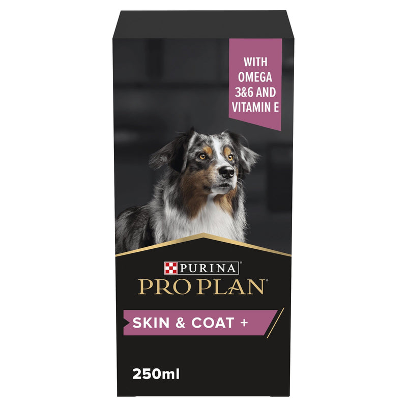 PRO PLAN Dog Skin and Coat Supplement | Skin health support, lustrous coat | with salmon oil, linseed oil, omega 3, omega 6, vitamin E | all breed| Adult and Senior dogs | Oil 250 ml