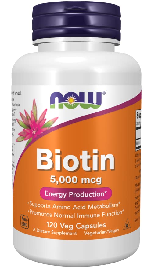 Now Foods, Biotin, 5.000mcg, Vitamin B7, Highly Dosed, 120 Vegan Capsules, Lab-Tested, Gluten Free, Soy Free, Vegetarian, Non-GMO - BeesActive Australia