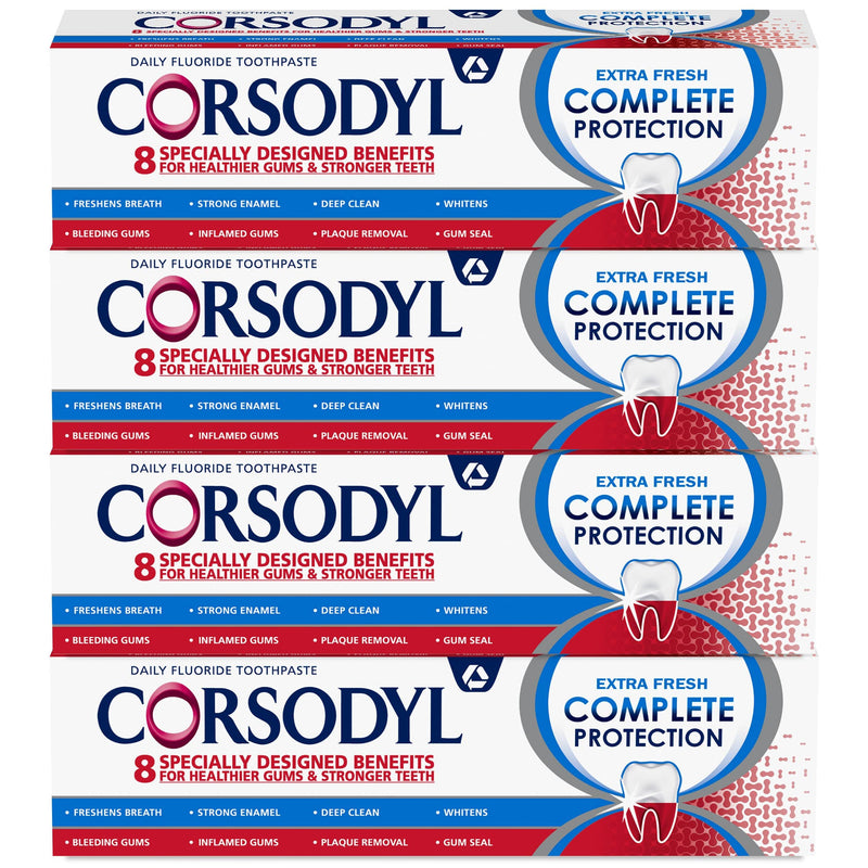 Corsodyl Complete Protection Toothpaste, Extra Fresh, Gum care, Fluoride Toothpaste, 4x75ml - BeesActive Australia