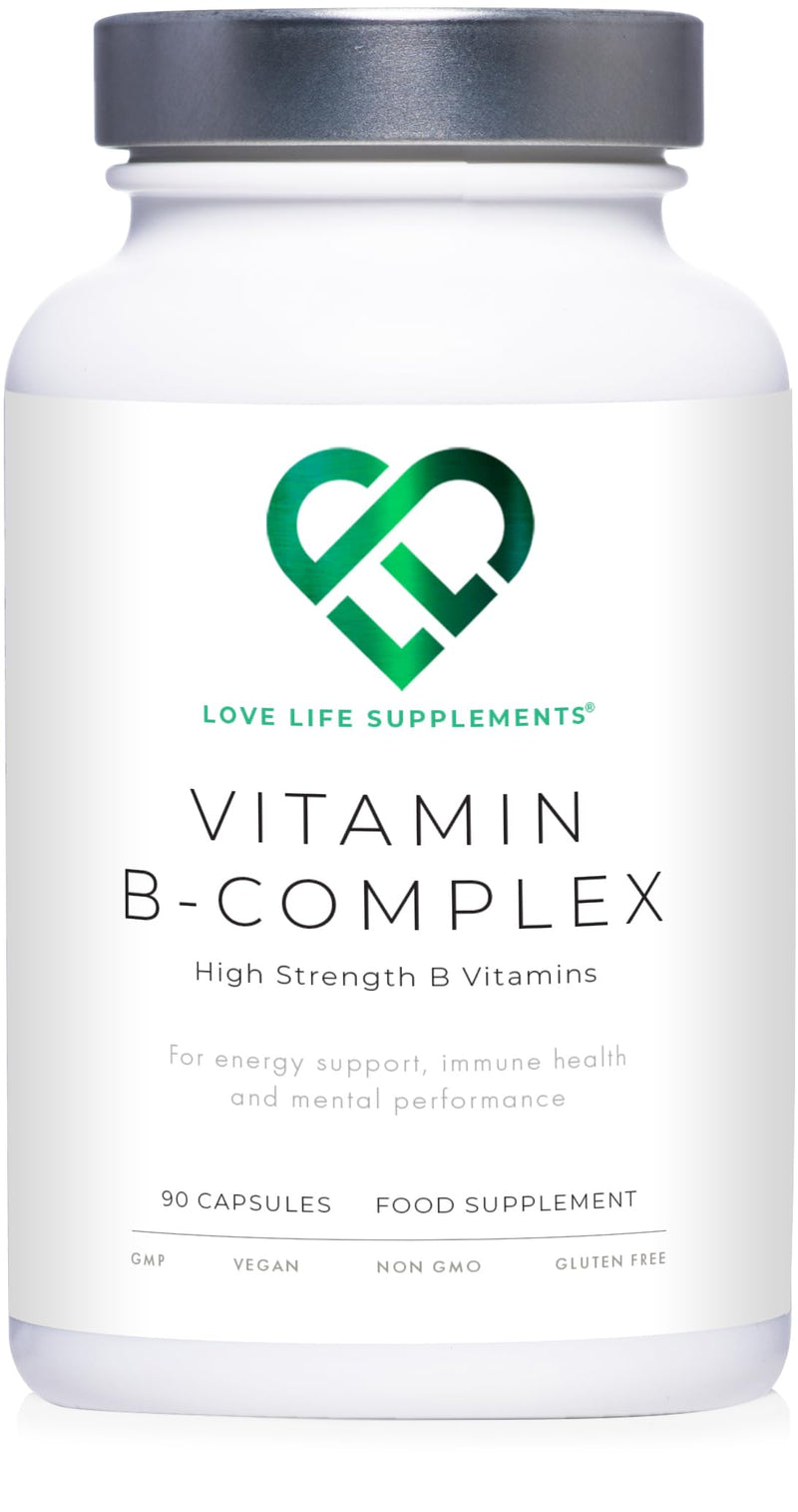Vitamin B Complex High Strength | 90 Capsules - 90 Day Supply | All 8 B Vitamins B1-B2-B3-B5-B6-B7-B9-B12, Inositol and Choline | Love Life Supplements - BeesActive Australia