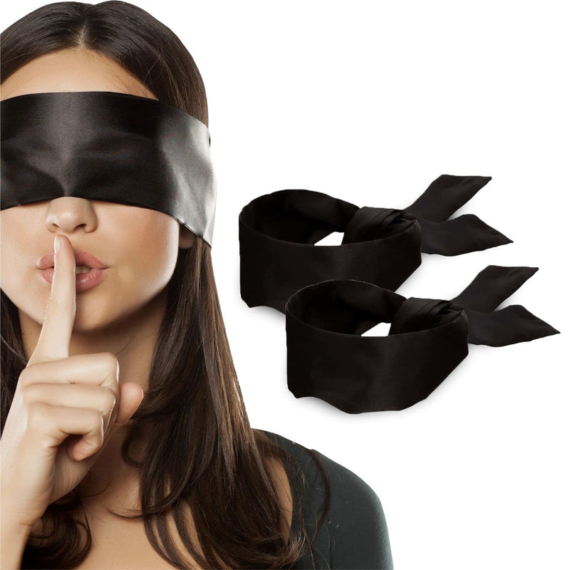 2 pcs Silk Satin Blindfold Eye Cover Silk Sleeping mask Valentine Gift 155cm / 62” (Black) Black - BeesActive Australia