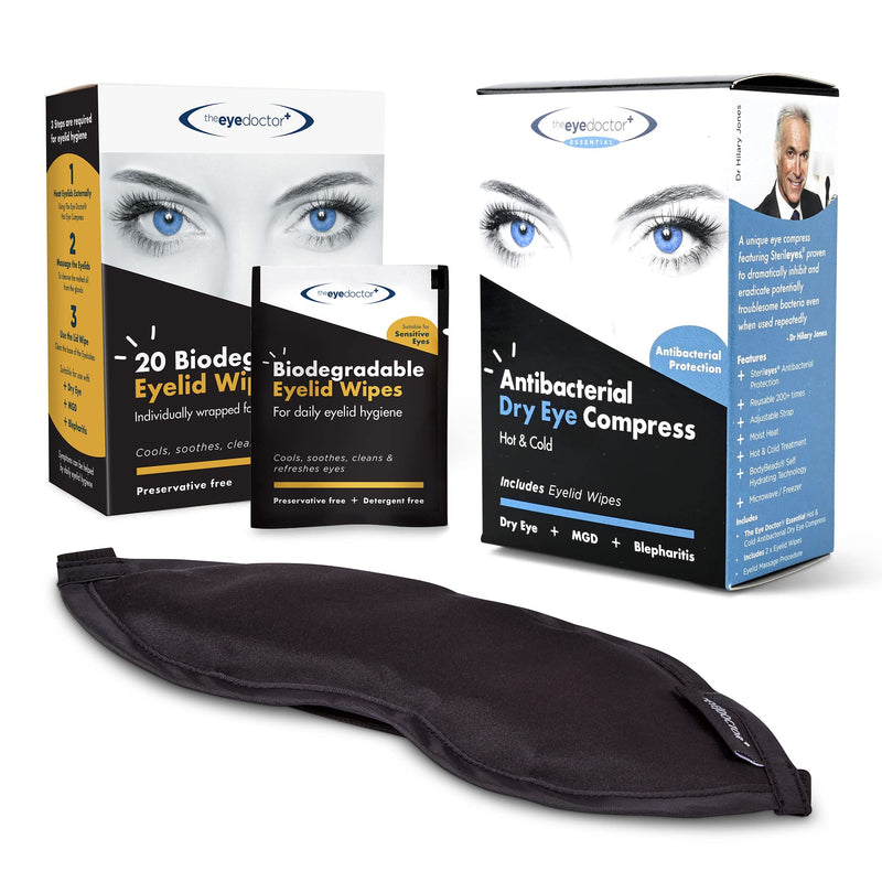 The Eye Doctor Essential Treatment Bundle - Reusable Hot Cold Eye Compress & 20x Single Use Eyelid Wipes for Dry Eye, Blepharitis & MGD - Microwave Safe Mask Mask & 20 Wipes - BeesActive Australia