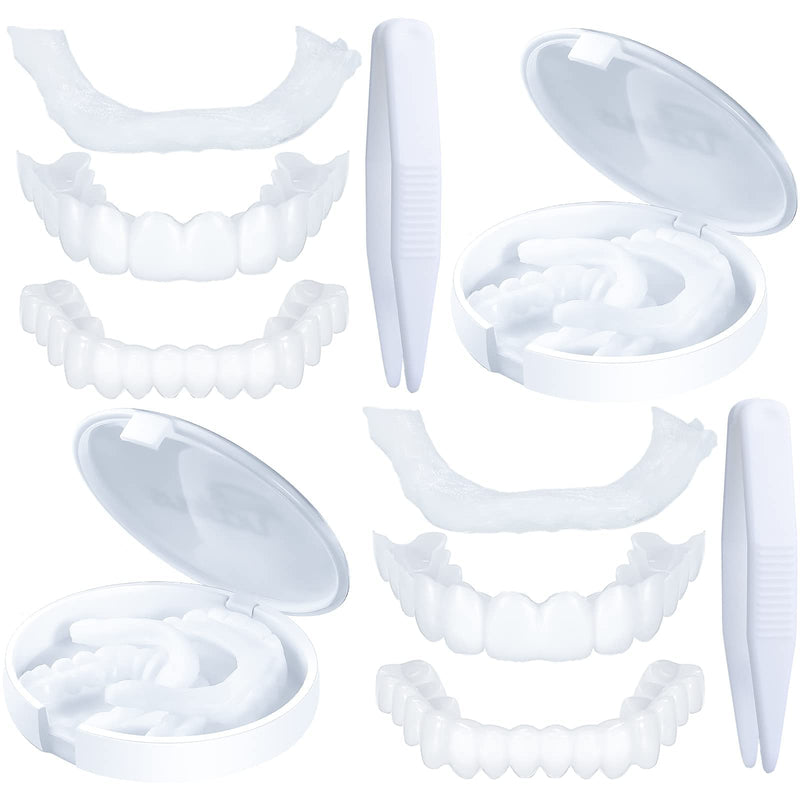 Fake Teeth Temporary Denture Teeth Veneer Snap in Teeth Confidence Smile Dentures Veneers Fake White Teeth with Mini Tweezers for Men and Women Bad Teeth Whitening Alternative (4 Pieces) - BeesActive Australia