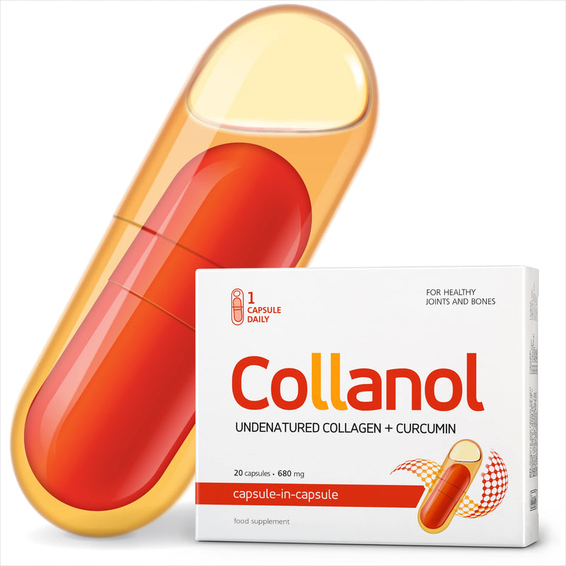 Collanol - Innovation in The Care of Healthy Joints - Liquid Formula in a Double Capsule 3D Collagen + micellar Extract of Turmeric Roots 1 Capsule/Day. Laboratory Tested (Pack of 1) Pack of 1 - BeesActive Australia