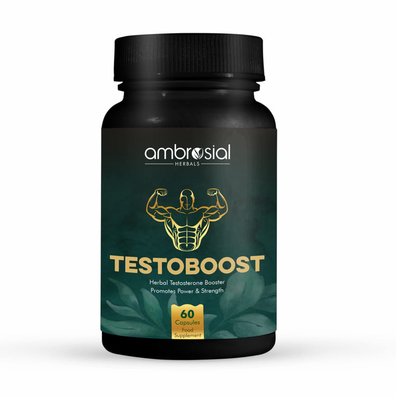 Ambrosial Testoboost Ultra Premium Herbal Testosterone Booster for Men | Blend of 3 Natural Herbs Testosterone Supplements for Men | Support Muscle Growth & Energy Boost (Pack of 1-60 Capsules) Pack of 1- 60 Capsules - BeesActive Australia