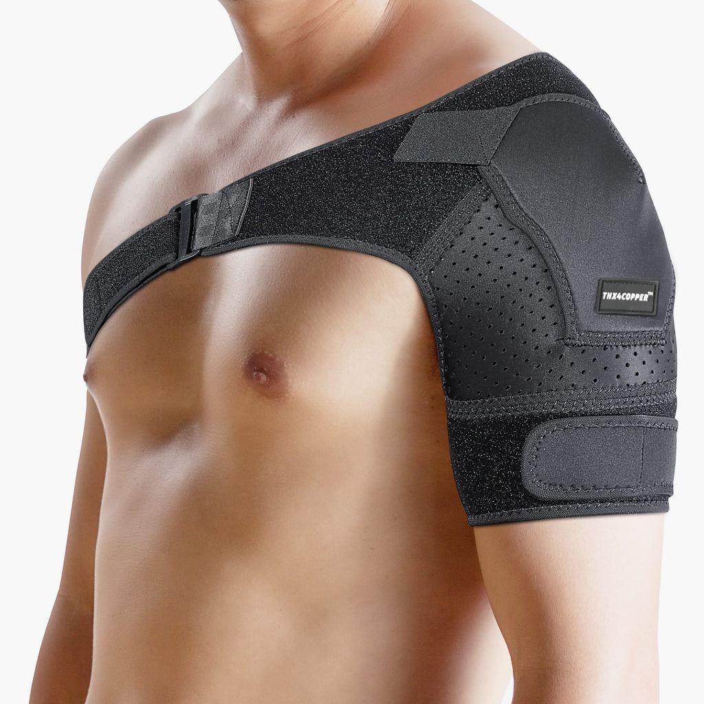 Thx4COPPER Adjustable Shoulder Brace-Compression Support Belt-Joint Protection, Pain Relief for Dislocated AC Joint, Frozen Shoulder, Arthritis, Scapula Tendinitis, Rotator Cuff -Left/Right Shoulder S-M - BeesActive Australia