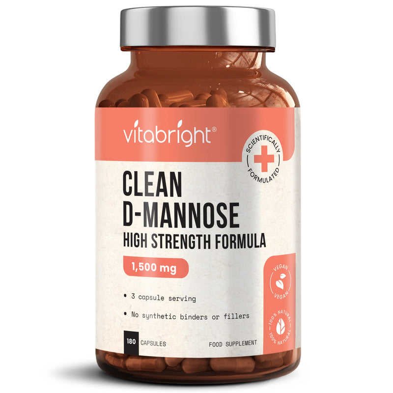 D-Mannose Capsules - High Strength 1500mg per Serving of 3 Capsules - 180 Capsules (60 Day Supply) - Contributes to Healthy Urinary Tract & Bladder - Natural Ingredients - Made in UK by VitaBright 180 Count (Pack of 1) - BeesActive Australia