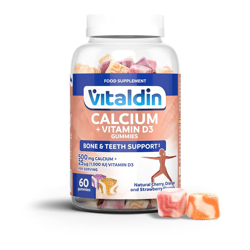 VITALDIN Calcium + Vitamin D3 Gummies � 500 mg Calcium & 1.000 IU Vitamin D per Serving � 60 Chewable Gummies (1-Month Supply); Fruit Flavour � Bone & Teeth Support � Gluten Free � for Kids & Adults - BeesActive Australia