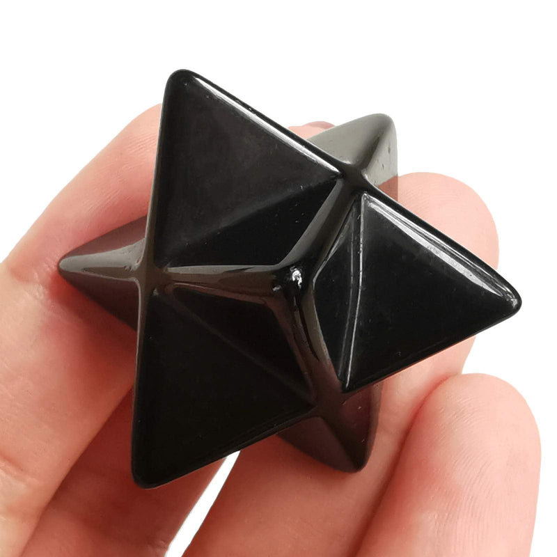 Manekieko Natural Black Obsidian Merkaba Crystal Protection Sacred Meditation Energy Healing Chakra,25mm Hexagonal Star Crystals and Healing Stone - BeesActive Australia