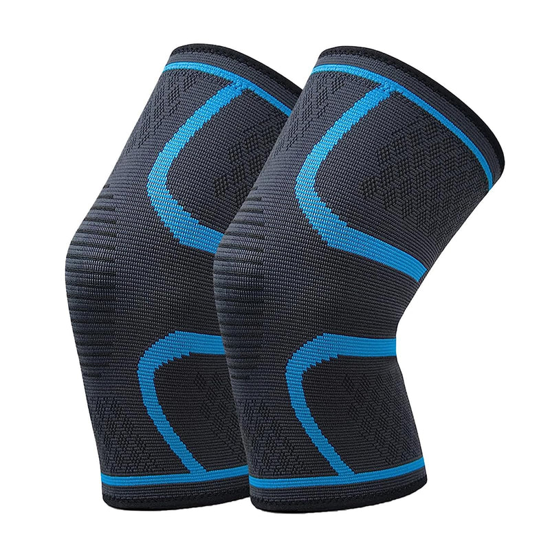 SONGQEE Knee Brace Support 2 Pack, Compression Knee Sleeves for Men Women, Professional Elastic Knee Pads for Joint Pain Relief, Arthritis, Injury Rehabilitation, Weight Lifting, Running, Sports M Blue - BeesActive Australia