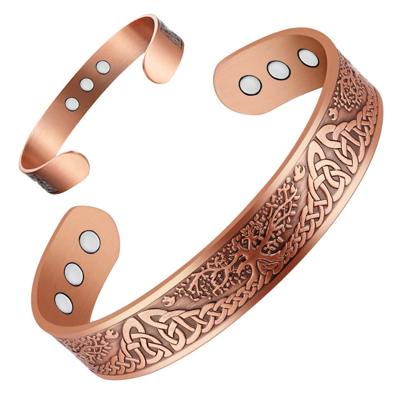 Vicmag Lymphatic Drainage Copper Bracelet for Men with 9 pcs Ultra Strength Magnet brazaletes 99.99% Solid Pure Copper Gift Cuff Bangles (Adjustable Size with Gift Box, Tree) 1PC 1pc 9 Magnets Tree - BeesActive Australia