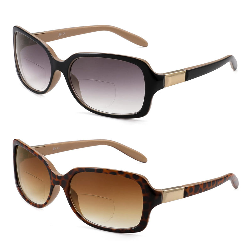 JM Classic Bifocal Reading Glasses Square Stylish Gradient Sunglasses Readers for Women Black+tortoise 2.5 x - BeesActive Australia