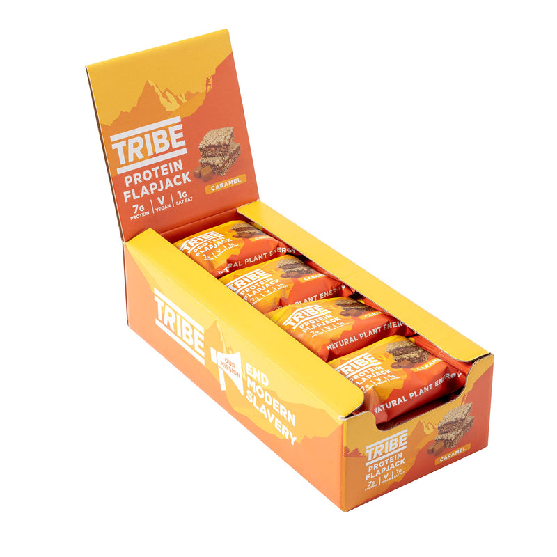 TRIBE High Protein Flapjacks - Caramel - Plant Based - Vegan Snack - Gluten Free (12 x 50g Bars) 1 count (Pack of 12) - BeesActive Australia