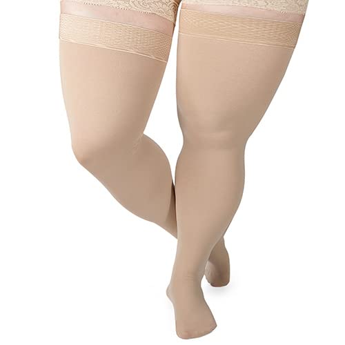 FITTOO 4XL Compression Socks Thigh High Stockings, 20-30mmHg Graduated Compression Socks Plus Size for Tired, Aching Legs Fatigue & Varicose Vein Relief, Sport, Wide Calf Ankle Sock Open & Closed Toe Beige-Closed Toe Large (1 Pair) - BeesActive Australia