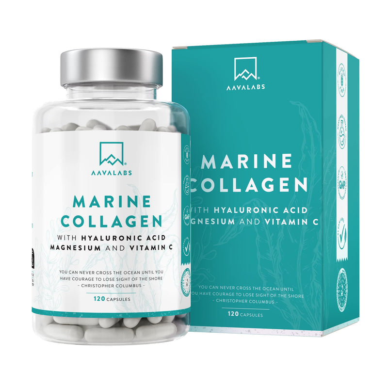 Marine Collagen Tablets for Women and Men with Hyaluronic Acid, Natural Vitamin C & Magnesium - with Pure Collagen peptides - 120 Marine Collagen Capsules - GMO, Gluten & Lactose Free - BeesActive Australia