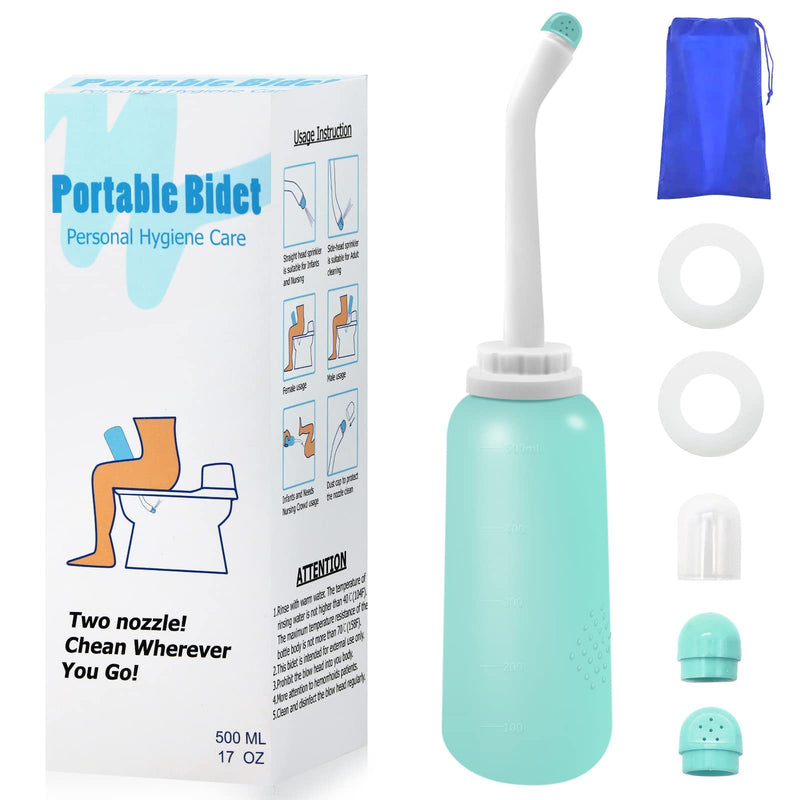 RUFCRIL Portable Travel Bidet with Carry Bag, TPE Material for High Temperature Resistance, 500ml Capacity with 2 Sealing Rings, Essentials for Postpartum Perineal Care,Hemorrhoid Treatment(Green) Green - BeesActive Australia