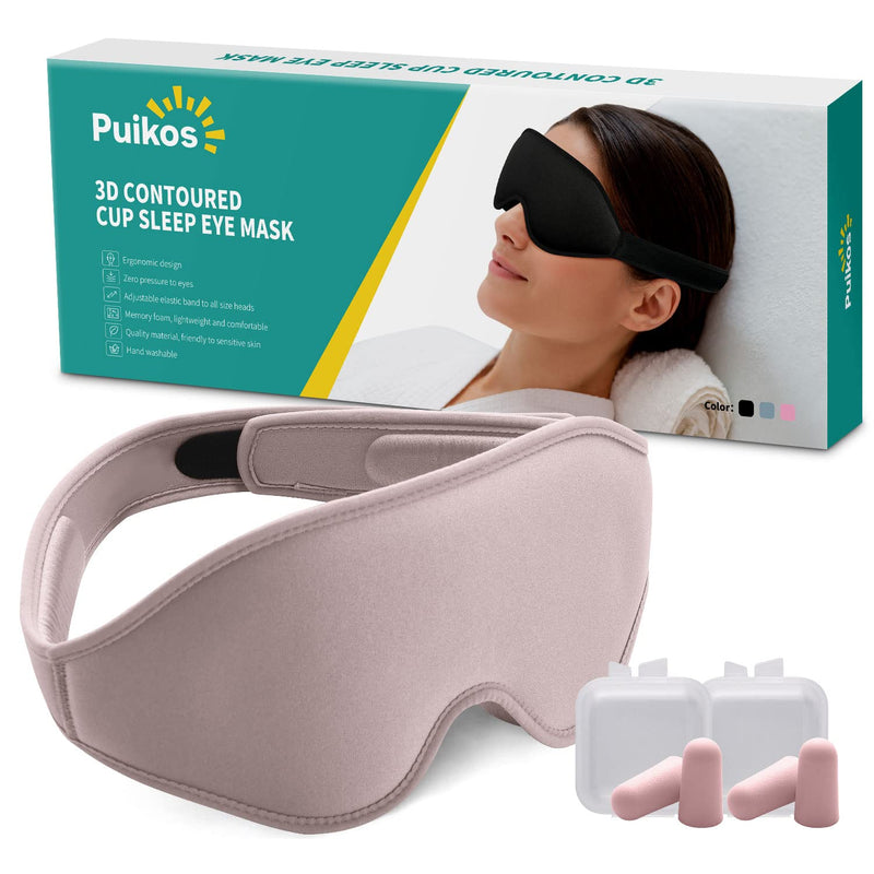 Puikos Eye Mask Sleeping Mask for Women Men Eye Covers for Sleeping Comfortable Adjustable Contoured Blackout Weighted Eyelash Extension Protector Sleep Mask Side Sleeper for Travel Yoga Nap (Pink) Pink - BeesActive Australia