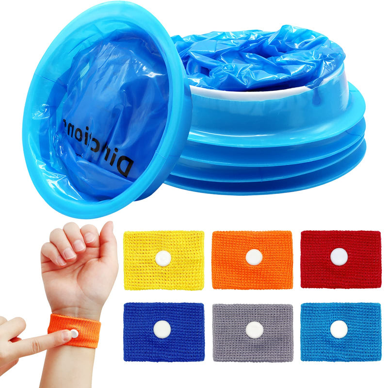 Vomit Bags and Motion Sickness Bands Set for Travel, Wieat 5 Disposable Sick Bags 6 Sickness Relief Wristbands, Anti-Nausea Bands and 1000ml Barf Bags for Kids, Adults, Pregnancy, Car Sea Flying Trip - BeesActive Australia