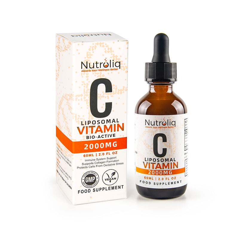 Nutroliq Liposomal Vitamin C Liquid Drops - Vegan Supplements for Men & Women's Health - Helps Boost Immune System - Quick-Absorbing, 2000mg Per Serving, Natural Orange Flavour - 60ml Glass Bottle - BeesActive Australia