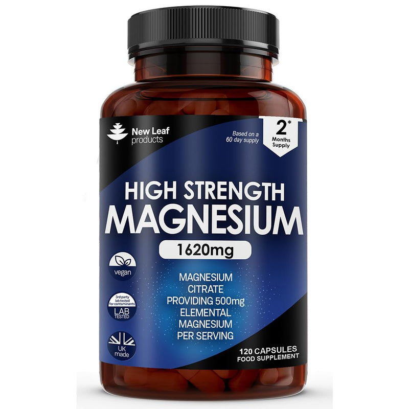 Magnesium Supplements 1620mg - Super Strength - Magnesium Citrate Capsules - (500mg Elemental Vegan Magnesium) Not Magnesium Tablets High Absorption, Bones Muscle & Sleep Support - Made in The UK - BeesActive Australia