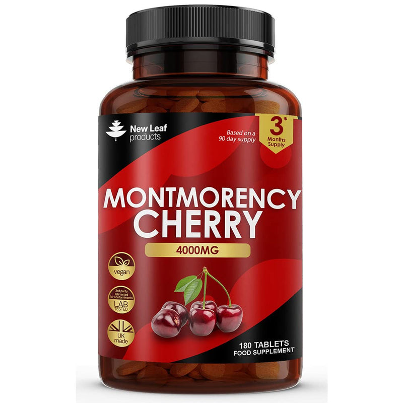 Montmorency Cherry 4000mg (2 per Serving) - 180 Tablets High Strength Concentrate - Natural Tart Cherry Vegan Supplements (not Capsules or Powder) - Non-GMO, 3 Months Supply - Made in The UK - BeesActive Australia