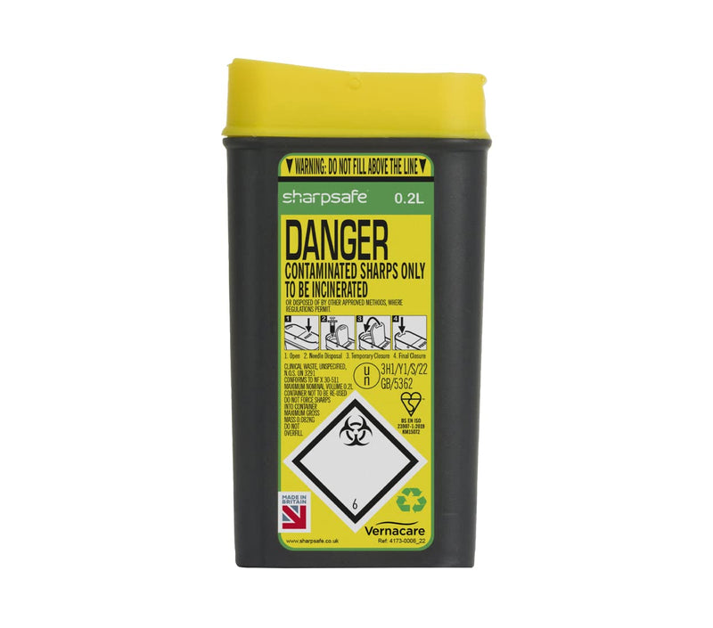 Sharpsafe 0.2 Litre 5th Generation Yellow /Grey -Sharps Bin Clinical Waste Disposal - BeesActive Australia